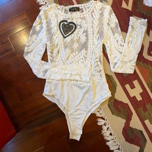 NWT Club L lace mesh white leotard!